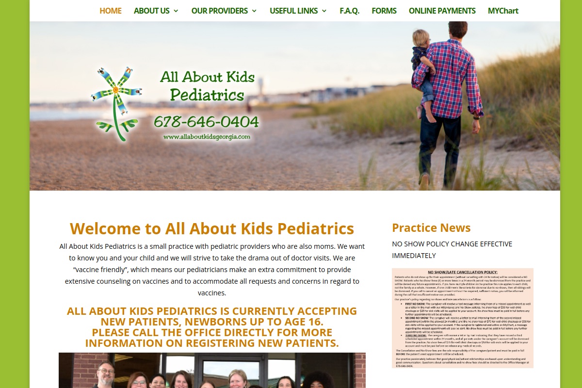 All About Kids Pediatrics website preview