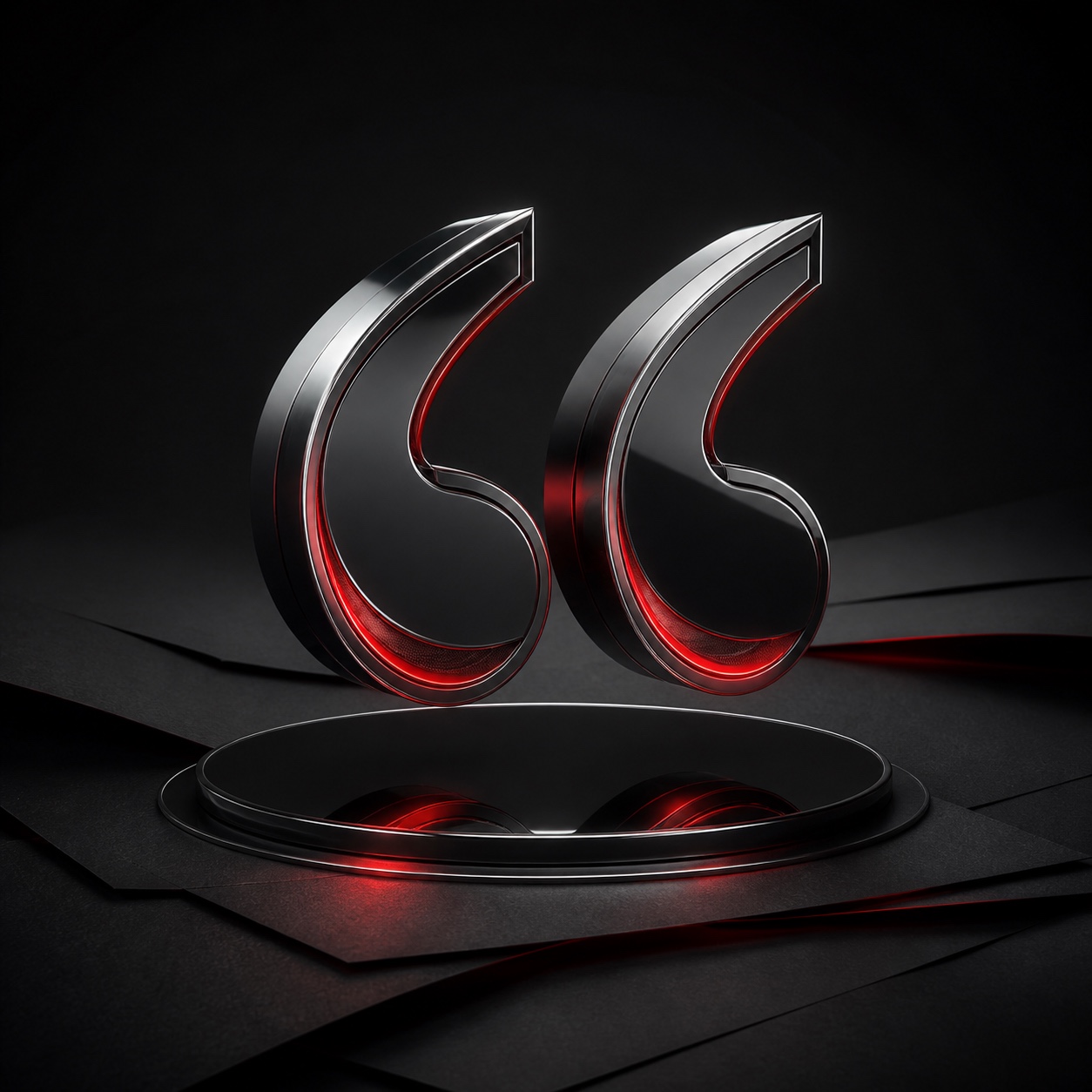 Illuminated quotation marks on layered glass